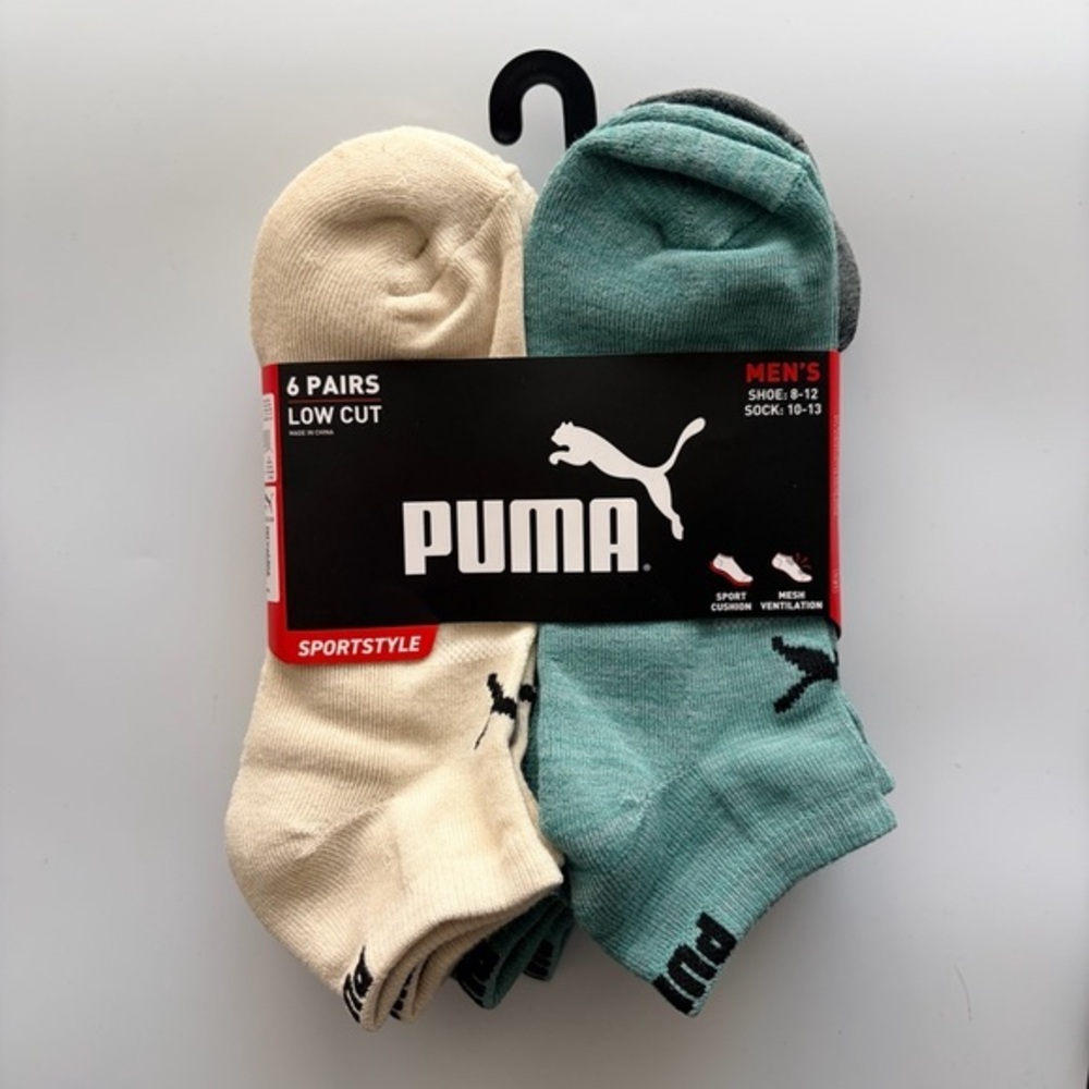 Puma men’s low cut socks 6 pack size 8-12 green grey beige black